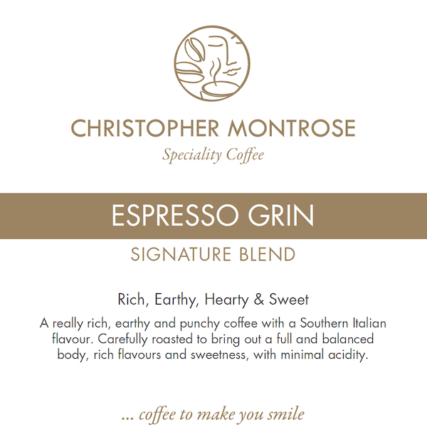 espresso grin coffee label